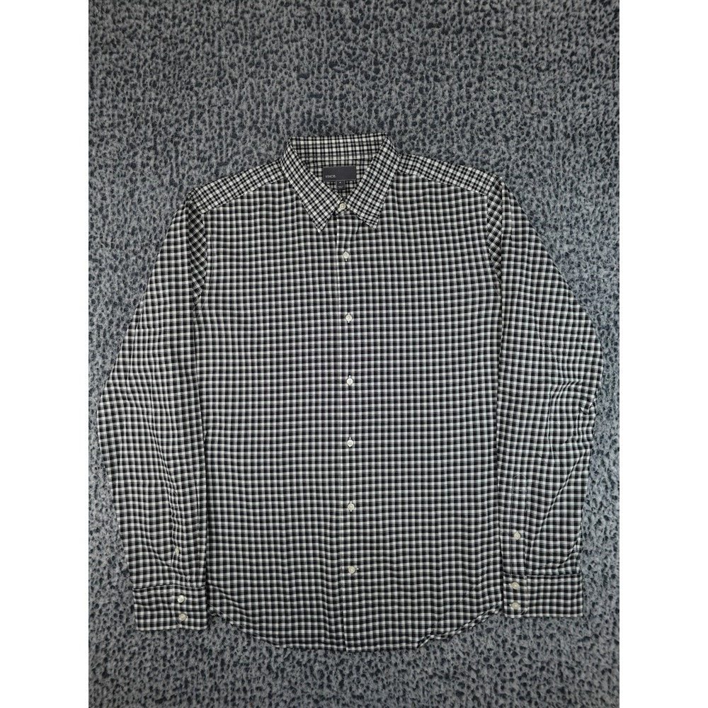 Vince Button Down Shirt Mens XL Black White Gingham Check Cotton Long Sleeve